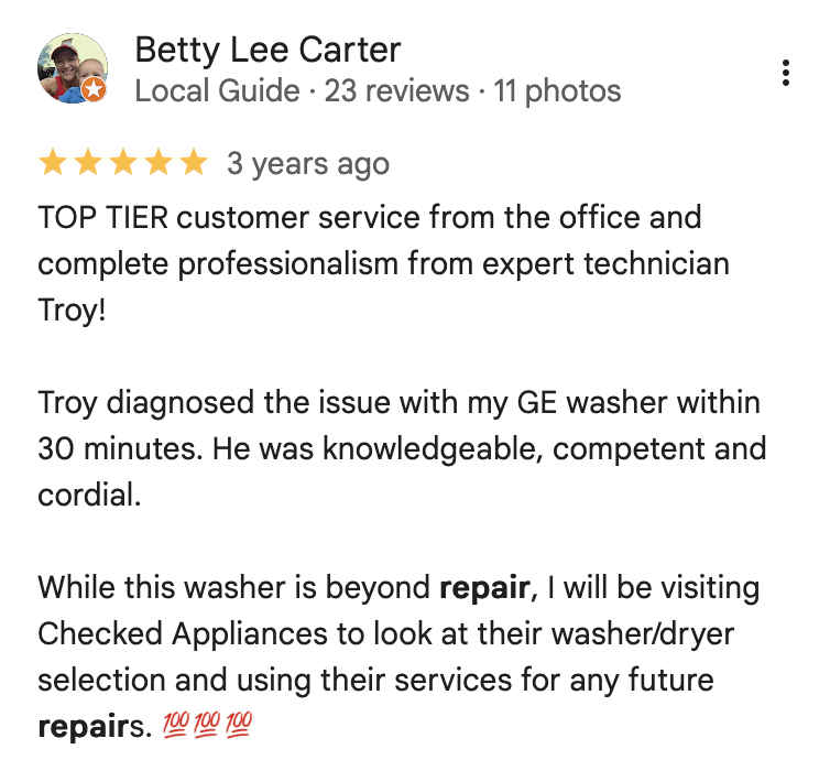 Checked Appliances review from Betty Lee Carter